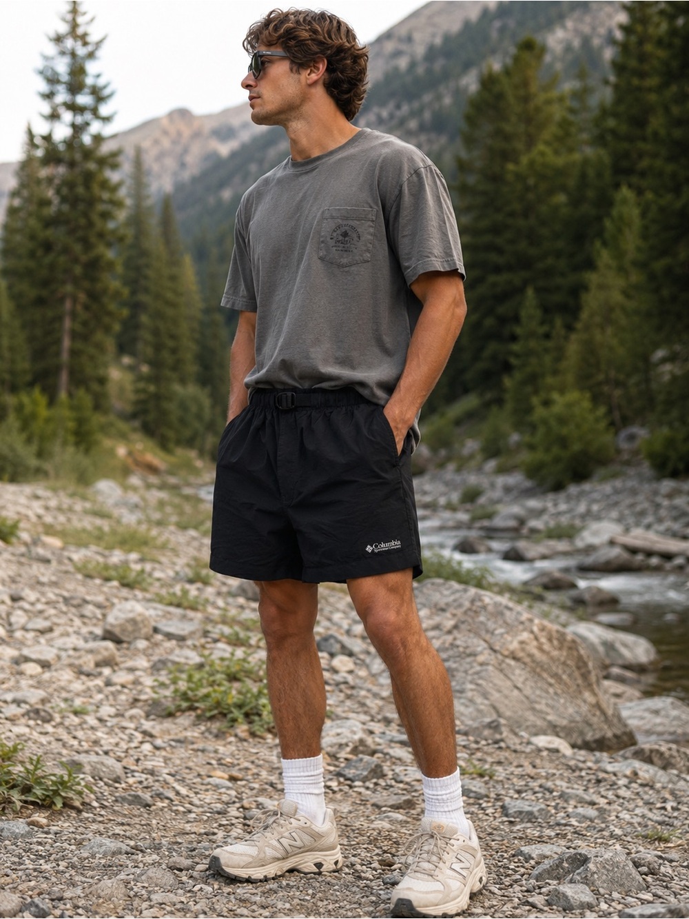Columbia Vintage Y2K‎ Black Nylon Belted Outdoor Hiking Athletic Shorts #TL4550